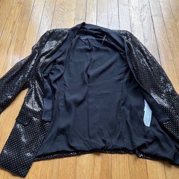 Zara Woman Size S Black Combined Polka Dot Sequin Tuxedo Collar Blazer Jacket - Picture 5 of 13
